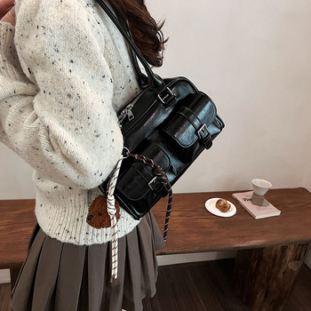 Rankinė po pažastimi iš PU, miesto paprastas stilius, ruduo 2024, užtrauktukas, horizontalaus kvadrato formos