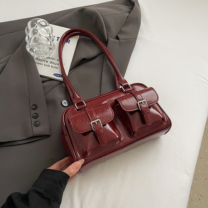 Rankinė po pažastimi iš PU, miesto paprastas stilius, ruduo 2024, užtrauktukas, horizontalaus kvadrato formos