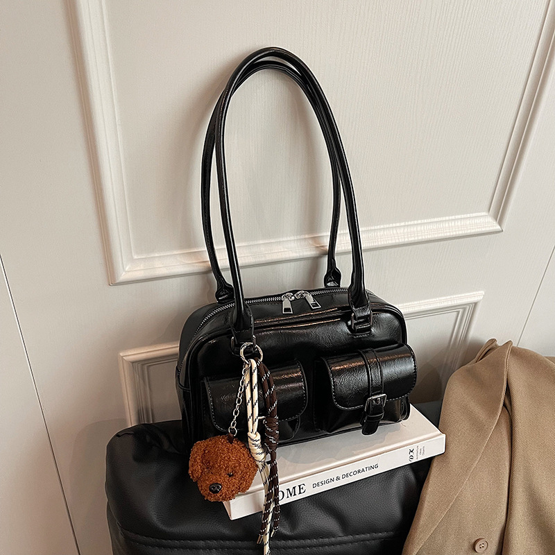 Rankinė po pažastimi iš PU, miesto paprastas stilius, ruduo 2024, užtrauktukas, horizontalaus kvadrato formos