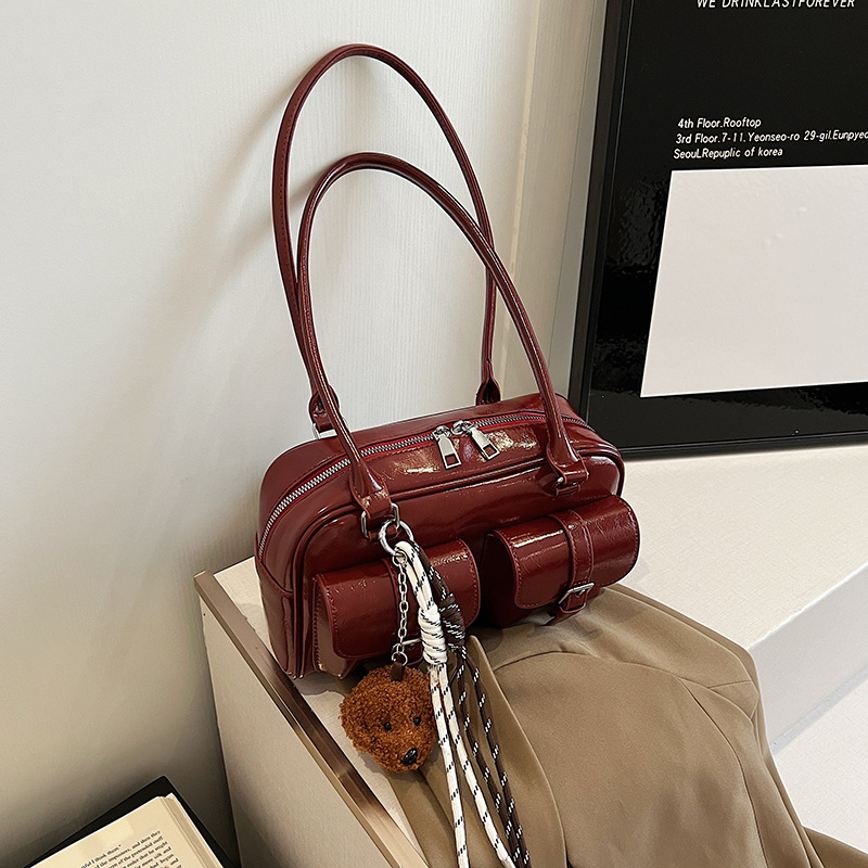 Rankinė po pažastimi iš PU, miesto paprastas stilius, ruduo 2024, užtrauktukas, horizontalaus kvadrato formos