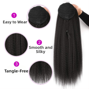 Poni-parukas, Afro Yaki tekstuur, kõrge temperatuuriga kiud, täielikult käsitsi õmmeldud, ei sobi kuumaks värvimiseks