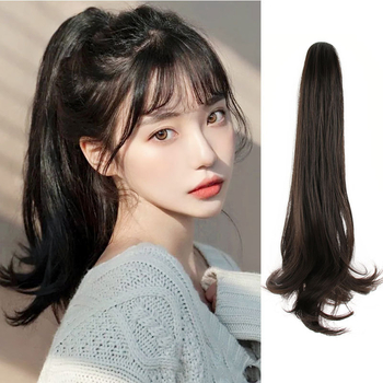 Перука с клипс за опашка: дълга, вълниста висока опашка, коса с термоустойчиви влакна, модел с леко извита опашка, марка Ancient Source