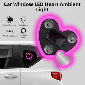 Automašīnas iekšējais LED atmosfēras apgaismojums sirds formā – saules enerģija, ABS, 5V, 0.1A, 0.5W. Modelis Solar Heart Atmosphere Light 01