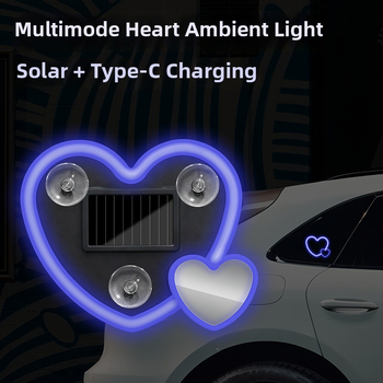 Automašīnas iekšējais LED atmosfēras apgaismojums sirds formā – saules enerģija, ABS, 5V, 0.1A, 0.5W. Modelis Solar Heart Atmosphere Light 01