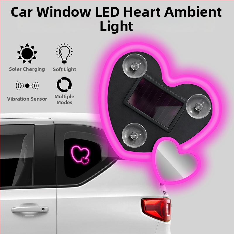 Automašīnas iekšējais LED atmosfēras apgaismojums sirds formā – saules enerģija, ABS, 5V, 0.1A, 0.5W. Modelis Solar Heart Atmosphere Light 01
