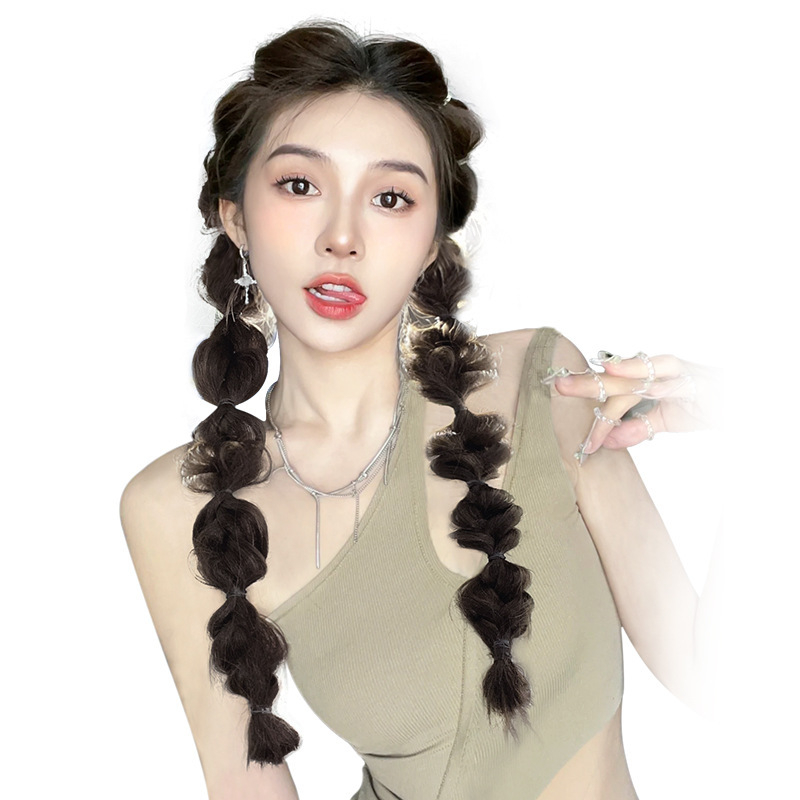 Понитайл перука за жени – естествени боксови плитки, плитки лантерни, двойна опашка; термоустойчива нишка; механизъм на обработка; произход Хенан.