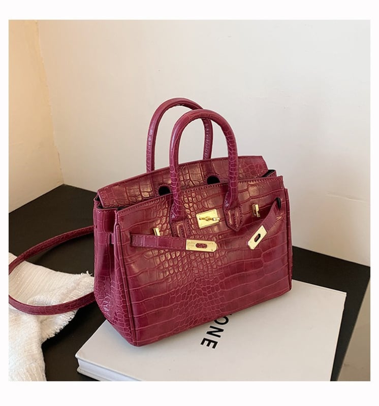 Kelly válltáska krokodil mintával, crossbody (PU anyag, városi minimalist stílus, horizontális négyzetes forma, zipzár, poliészter bélés)