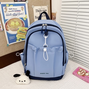 Ученическа раница от найлон с ергономични извити презрамки за намаляване на натоварването, за ученици от началното и средното училище, стил младежки кампус