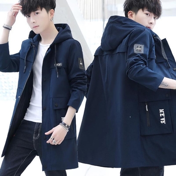 Kabát v kórejskom štýle, s kapucňou, reverzibilný, krátky