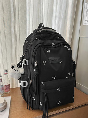 Unisex skolas mugursoma ar burtiem rakstu, ietilpība 36-55 L, der 14 collu klēpjdatoram, materiāls: zīda ziedu audums