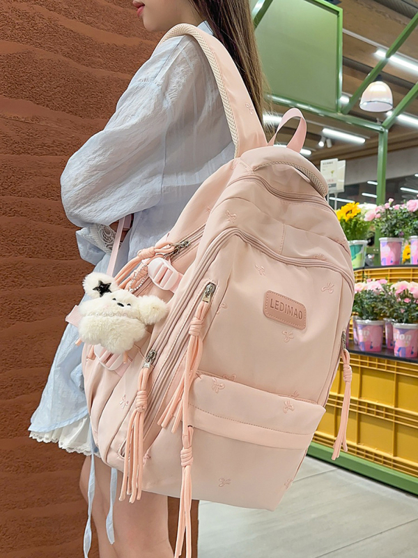 Unisex skolas mugursoma ar burtiem rakstu, ietilpība 36-55 L, der 14 collu klēpjdatoram, materiāls: zīda ziedu audums