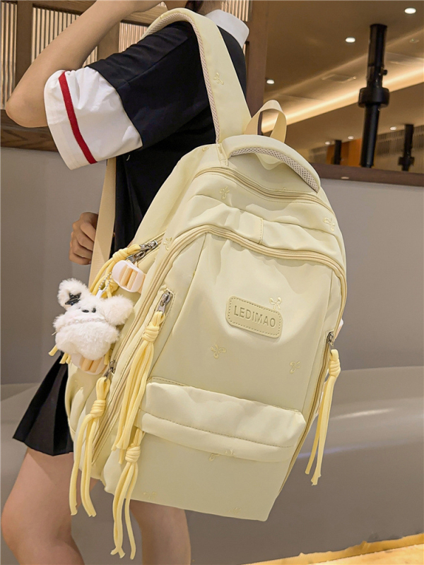 Unisex skolas mugursoma ar burtiem rakstu, ietilpība 36-55 L, der 14 collu klēpjdatoram, materiāls: zīda ziedu audums