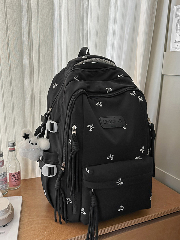 Unisex skolas mugursoma ar burtiem rakstu, ietilpība 36-55 L, der 14 collu klēpjdatoram, materiāls: zīda ziedu audums