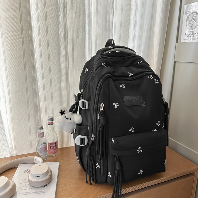 Unisex skolas mugursoma ar burtiem rakstu, ietilpība 36-55 L, der 14 collu klēpjdatoram, materiāls: zīda ziedu audums