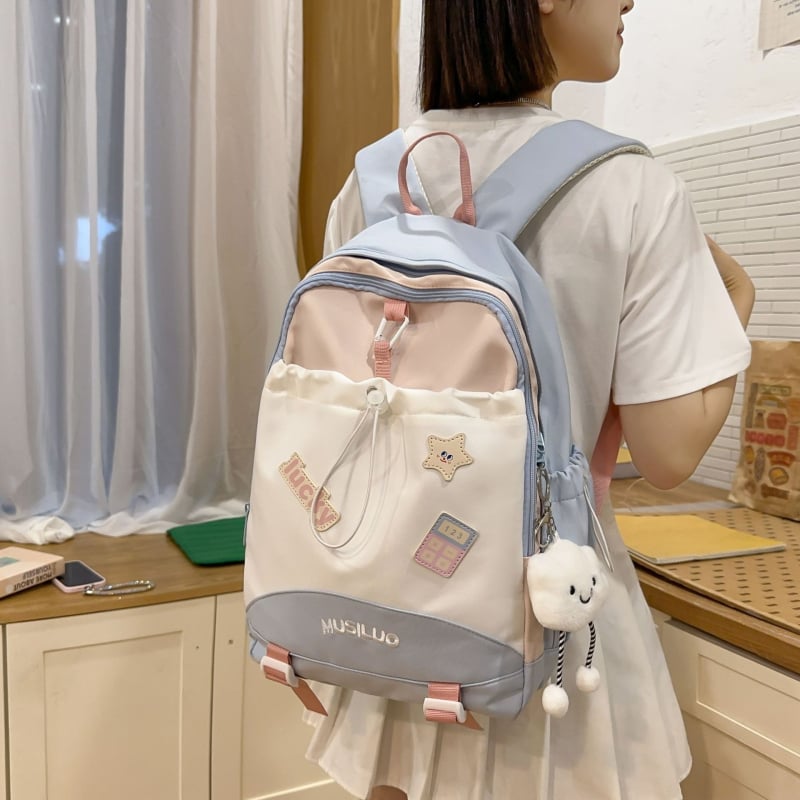 Ученическа раница, голям капацитет, нейлон, разширяема, градски минимализъм, извита презрамка