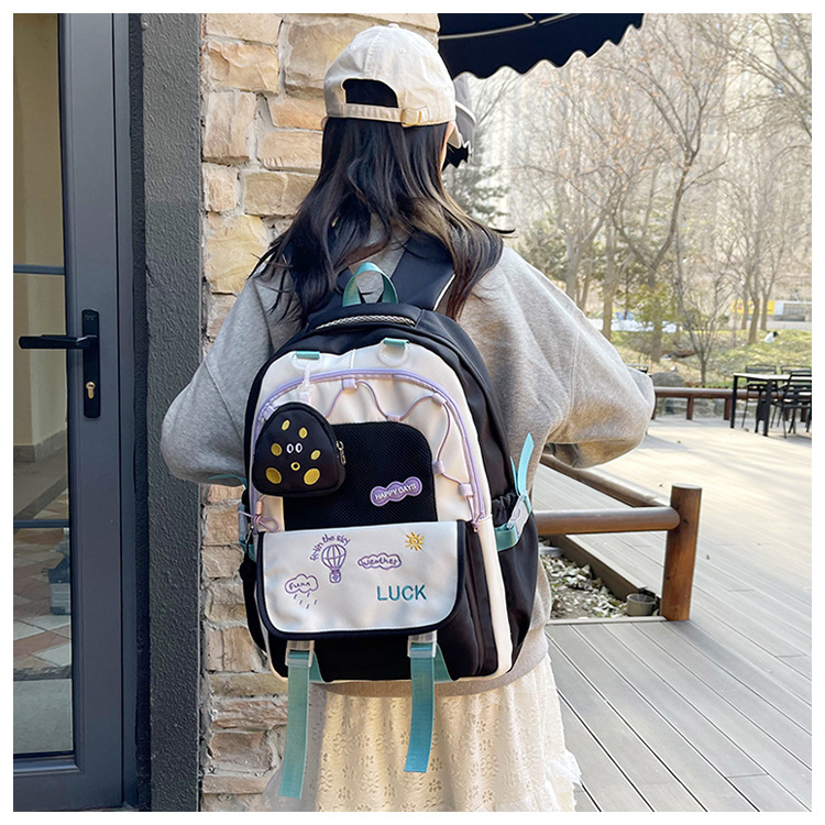 Ученическа раница за средно училище, унисекс стил, найлон, износоустойчива, облекчава носенето, презрамки с въздушна възглавница, подплата полиестер