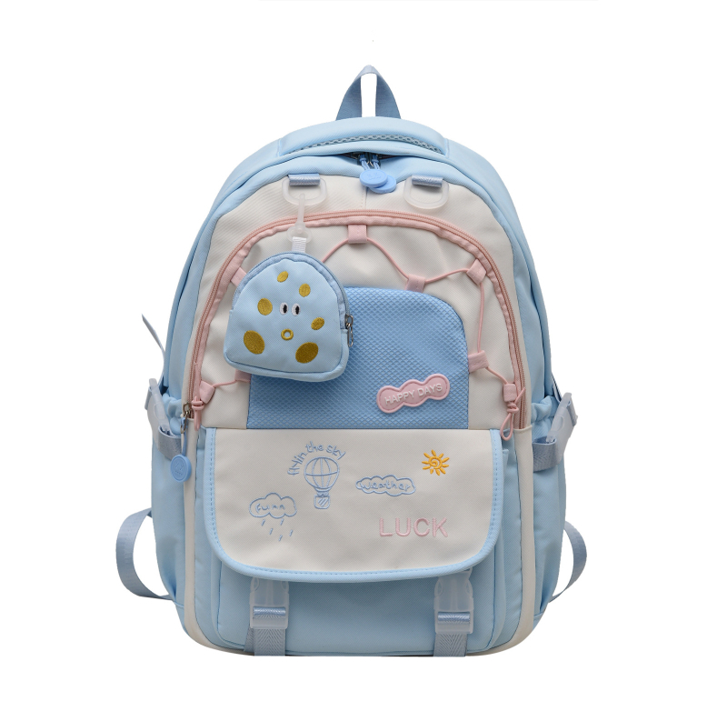 Ученическа раница за средно училище, унисекс стил, найлон, износоустойчива, облекчава носенето, презрамки с въздушна възглавница, подплата полиестер