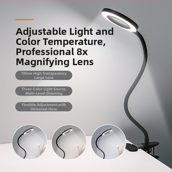 Varjuta LED ilulamp suurendava lupaga – USB-toega laualamp juukse, kulmud ja tätoveeringute jaoks (Mudelis SL825, metalne abažuur, CRI ≥90)