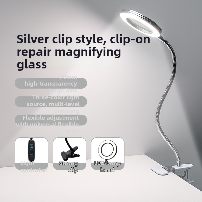 Varjuta LED ilulamp suurendava lupaga – USB-toega laualamp juukse, kulmud ja tätoveeringute jaoks (Mudelis SL825, metalne abažuur, CRI ≥90)