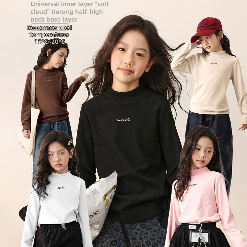 Tüdrukutele pikkade varrukatega top half-turtleneck kraega, pehmelt töödeldud polüester 95%, vanusegrupile 3-8 aastat, talveks