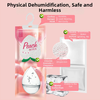 Käepärast rippuv desikantkott riidekapile, magamistuppa ja ühiselamusse – niiskuse neelaja valge virsiku lõhnaga, 0,23 kg