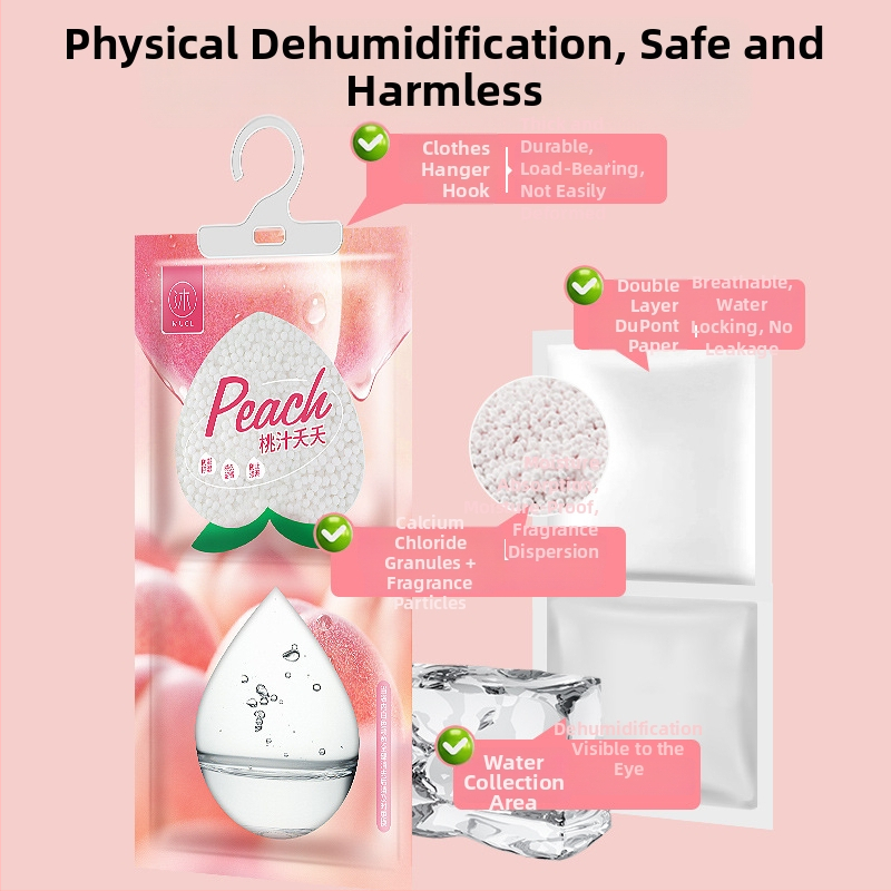 Käepärast rippuv desikantkott riidekapile, magamistuppa ja ühiselamusse – niiskuse neelaja valge virsiku lõhnaga, 0,23 kg