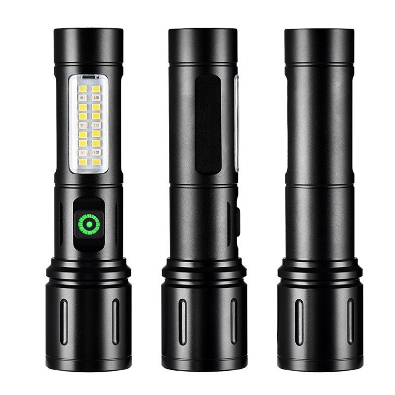 Φανάρι από κράμα αλουμινίου με φόρτιση USB-C, COB + LED φως, περιστροφή 360°, δέσμη έως 500 m, εξωτερικό φως εργασίας