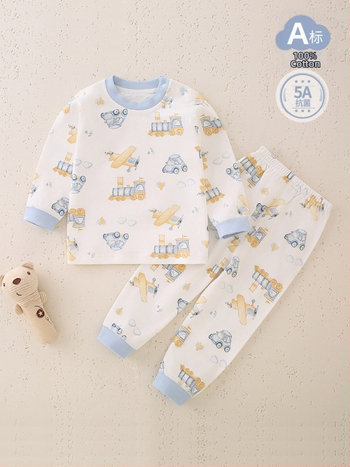 Laste 100% puuvillane pikkade kätega ööriietekomplekt, unisex, klassi A, antibakteriaalne, õmblusteta ümmarguse kaelusega