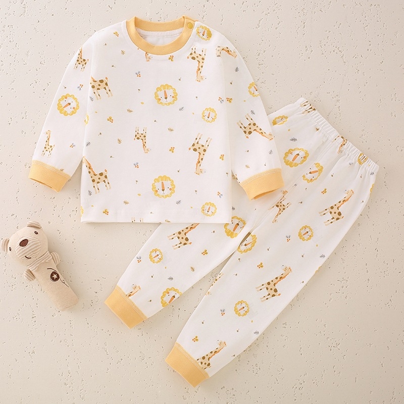 Laste 100% puuvillane pikkade kätega ööriietekomplekt, unisex, klassi A, antibakteriaalne, õmblusteta ümmarguse kaelusega