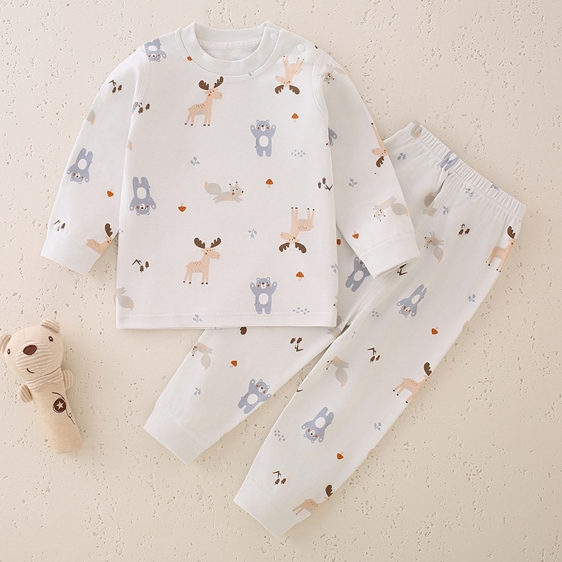 Laste 100% puuvillane pikkade kätega ööriietekomplekt, unisex, klassi A, antibakteriaalne, õmblusteta ümmarguse kaelusega