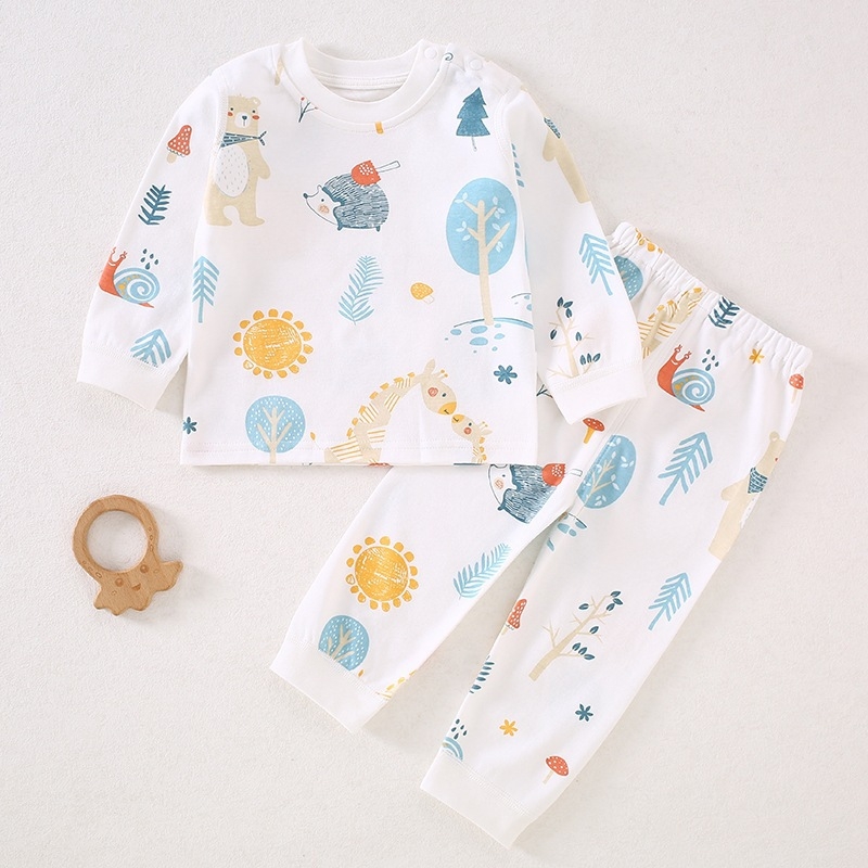 Laste 100% puuvillane pikkade kätega ööriietekomplekt, unisex, klassi A, antibakteriaalne, õmblusteta ümmarguse kaelusega