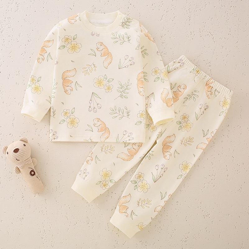 Laste 100% puuvillane pikkade kätega ööriietekomplekt, unisex, klassi A, antibakteriaalne, õmblusteta ümmarguse kaelusega