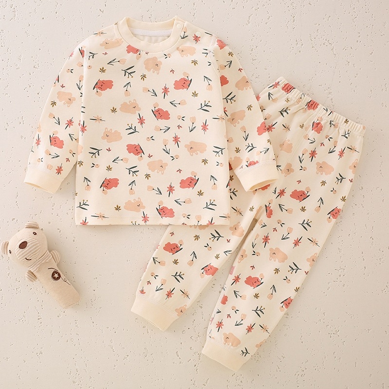 Laste 100% puuvillane pikkade kätega ööriietekomplekt, unisex, klassi A, antibakteriaalne, õmblusteta ümmarguse kaelusega