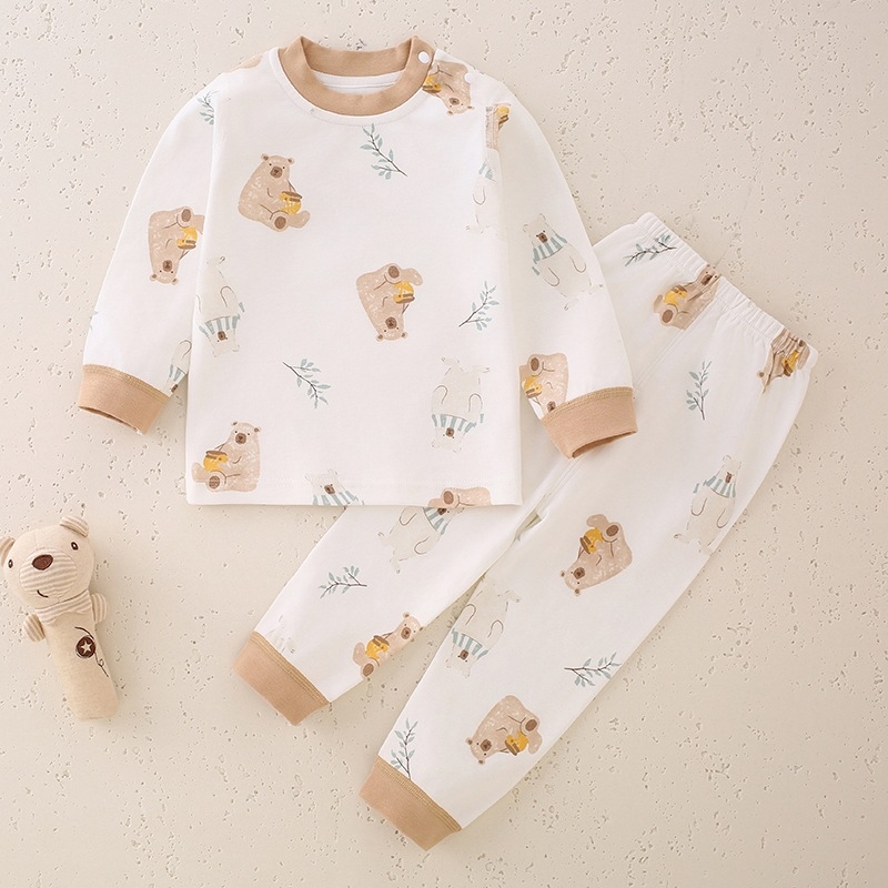 Laste 100% puuvillane pikkade kätega ööriietekomplekt, unisex, klassi A, antibakteriaalne, õmblusteta ümmarguse kaelusega