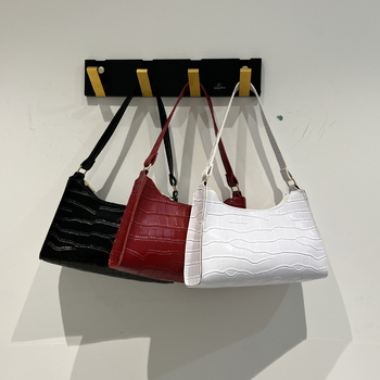 Krokodilo rašto delninė rankinė, PU oda, horizontalaus kvadrato formos rankinė, užtrauktukas, poliesterio pamušalas