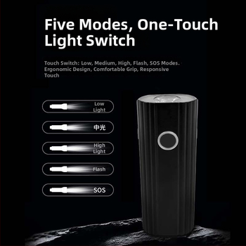 Priekinis dviračio žibintas — aliuminio lydinys, USB įkrovimas, IPX5 atsparumas vandeniui, penki šviesos režimai