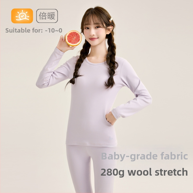 Tüdrukute sooja kodu komplekt, 95% puuvill, 5% elastaan, 280 g villase-stretch puuvill, harjatud pehme, paks, ümmargune kaelus, sügis-talv, vanus 8+