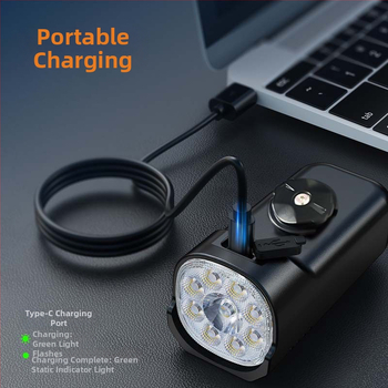 Aliuminio lydinio įkraunamas dviracio priekinis žibintas – aukštas šviesos srautas, dviejų spalvų režimas, tinkamas kelių ir kalnų dviratiems