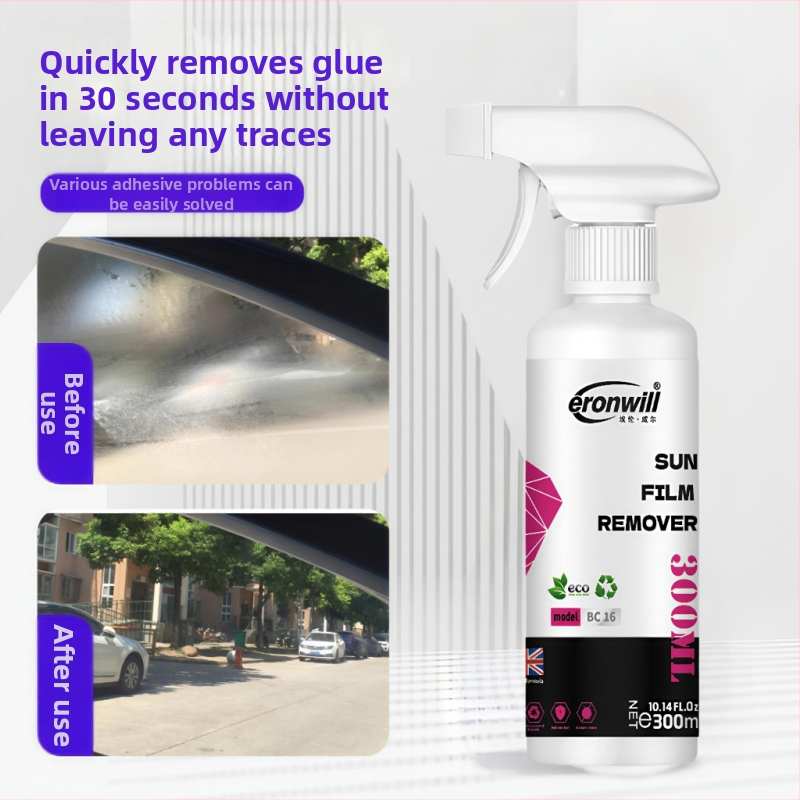 Päikesefilmi liimi eemaldaja – Ellen will; tüüp: päikesefilmi liimi eemaldaja; peamised koostisosad: tensiidid; pH: neutraalne; kõlblikkusaeg: kolm aastat