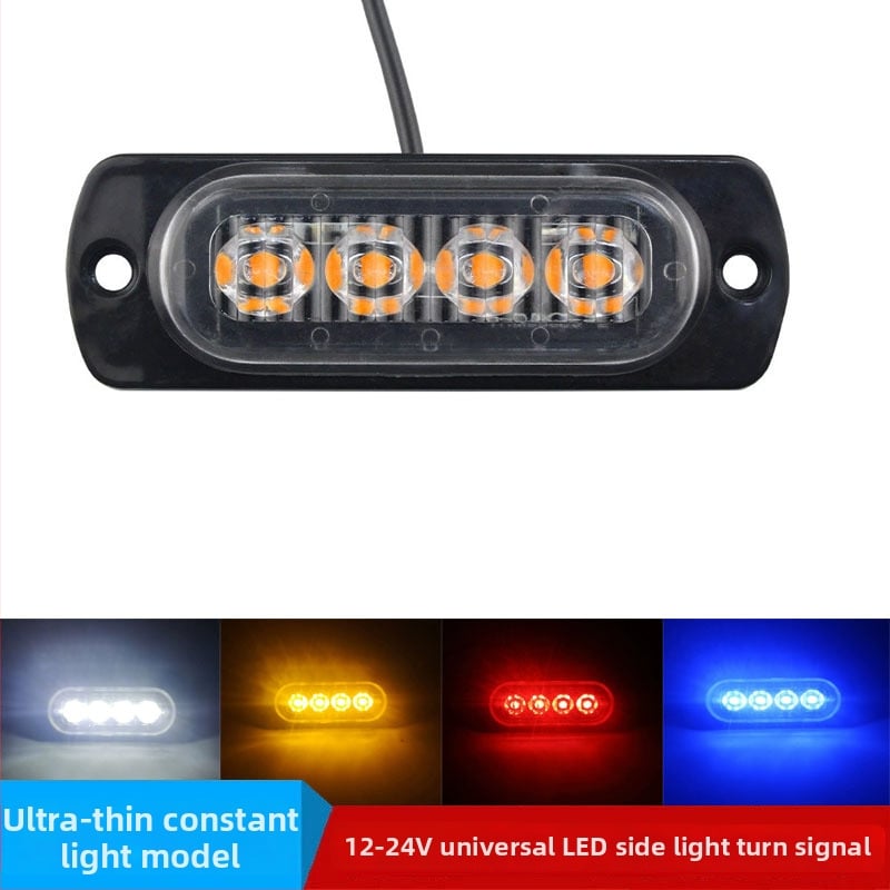 Auto LED küljehoiatusvalgus, 4W, ultraõhuke, 12–24V, püsiv valgus ja suunatuli