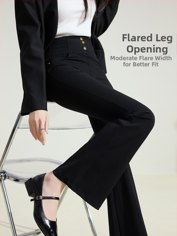 Aukštos juosmens Bootcut kasdieninės kelnės, nailonas-elastanas audinys, minimalistinis stilius, pavasaris 2025