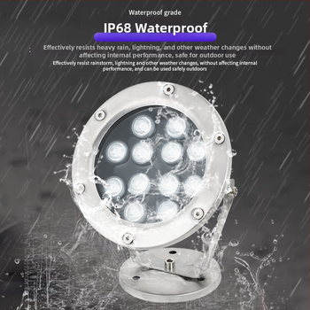 Podvodné LED svetlo pre fontány a jazierko, nerezová oceľ, IP68, 24V, Osram LED s 9 diodami, DMX512 riadenie