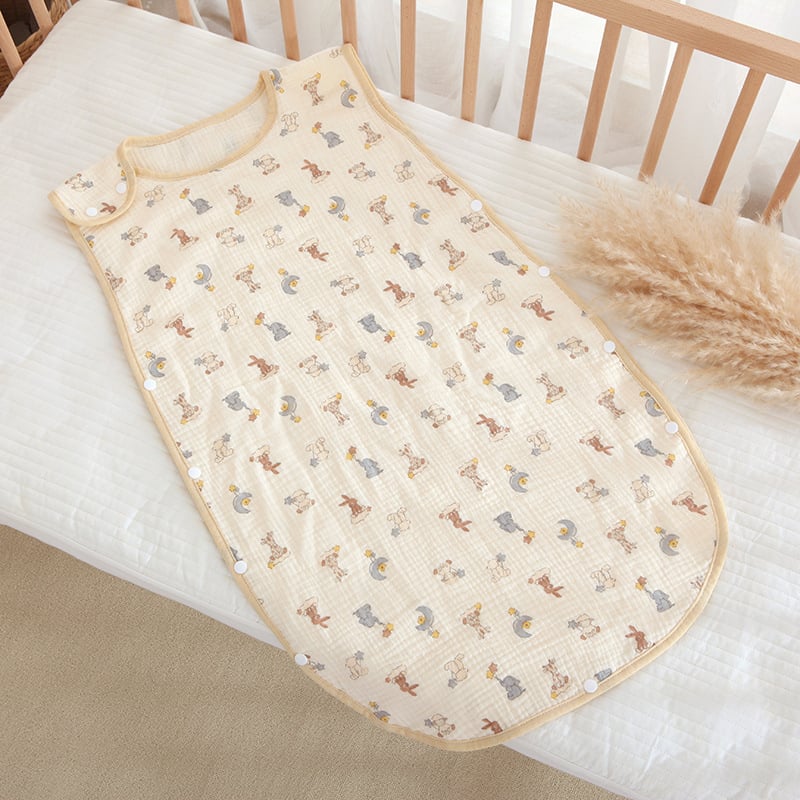 Sac de dormit pentru copii din tif de bumbac, patru straturi, 100% bumbac, greutate sub 1 jin, Brie Time, stil desen animat