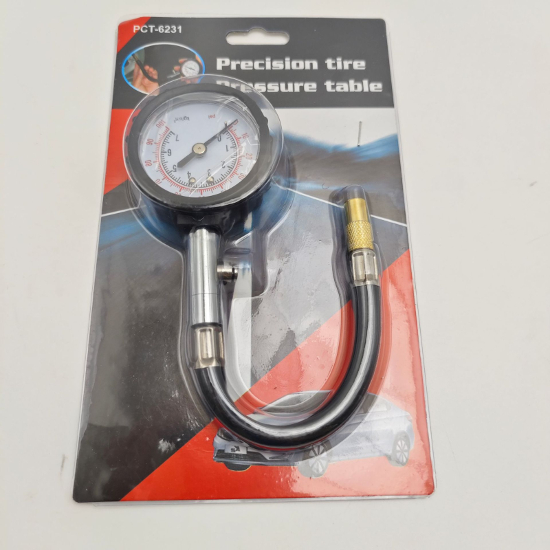 Mehaaniline auto rehvi rõhu mõõtja pikema voolikuga ja deflatsiooni funktsiooniga, 100 PSI ulatus, mudel YW-048, kaasaskantav ja universaalne