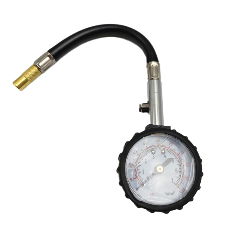 Mehaaniline auto rehvi rõhu mõõtja pikema voolikuga ja deflatsiooni funktsiooniga, 100 PSI ulatus, mudel YW-048, kaasaskantav ja universaalne