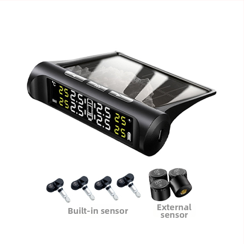 Bezdrôtový digitálny monitor tlaku v pneumatikách pre auto, solárne napájanie, TPMS vnútorný a vonkajší monitor, vysoká presnosť