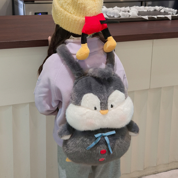 Meitenēm paredzēta skolas soma — pūkains pingvīns, jauks zīmējumu stils, liela ietilpība, ikdienas lietošanai, pamatskola, 2025. rudens izlaidums