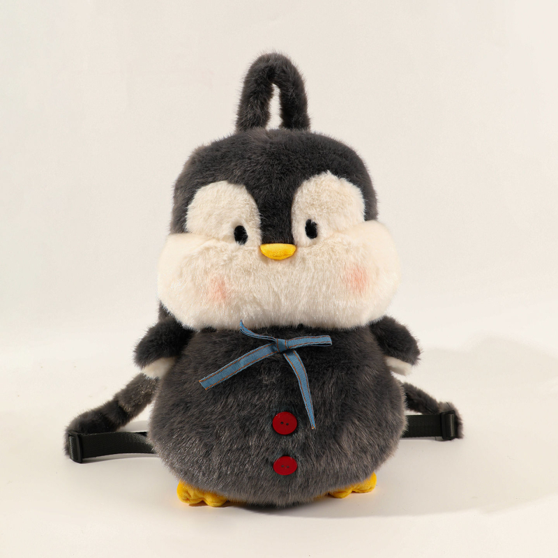 Meitenēm paredzēta skolas soma — pūkains pingvīns, jauks zīmējumu stils, liela ietilpība, ikdienas lietošanai, pamatskola, 2025. rudens izlaidums