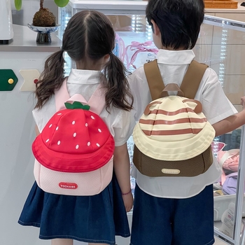 Bērnu mugursoma meitenēm ar augļu rakstu, neilona ārējā daļa, poliestera oderējums, ergonomisks dizains muguras aizsardzībai, pavasaris 2025