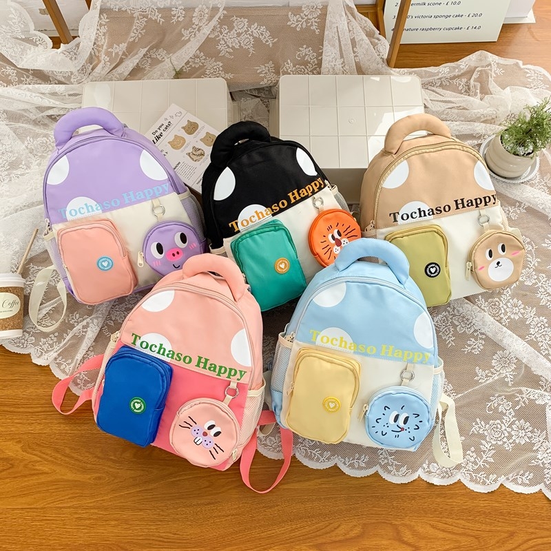 Unisex bērnu mugursoma no neilona, poliestera iekšējā odere, dzīvnieku raksts, izliektas plecu siksnas, samazina nastu, pavasaris 2025